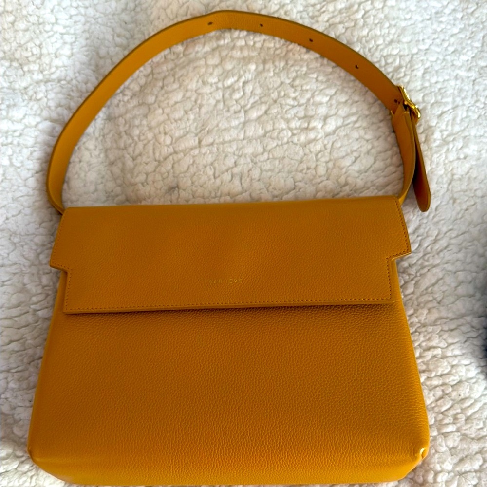 Senreve Tan Leather Clutch with Pebbled Texture